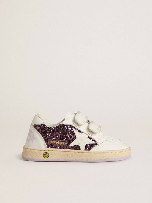 Golden Goose - Teen Ball Star in purple glitter with white leather star and heel tab in 