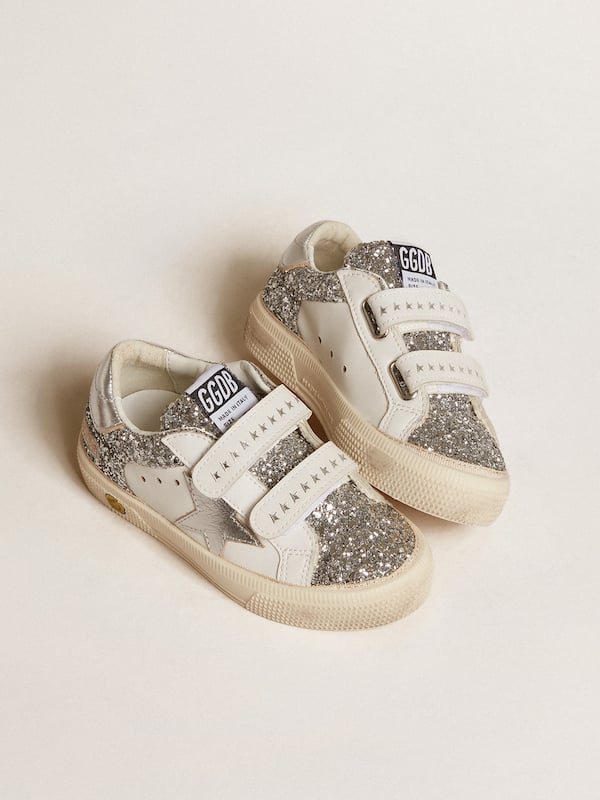 Golden Goose - Bio-based May Teen in glitter with silver star and heel tab in 