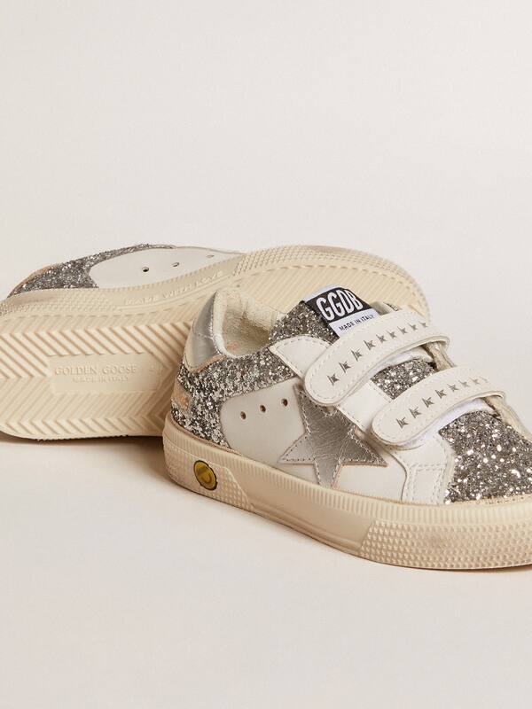 Golden Goose - Bio-based May Teen in glitter with silver star and heel tab in 