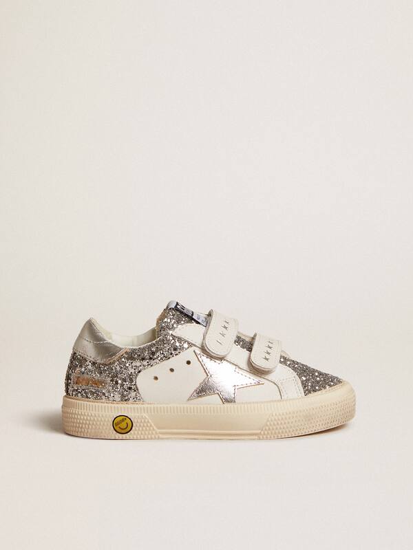 Golden Goose - Bio-based May Teen in glitter with silver star and heel tab in 