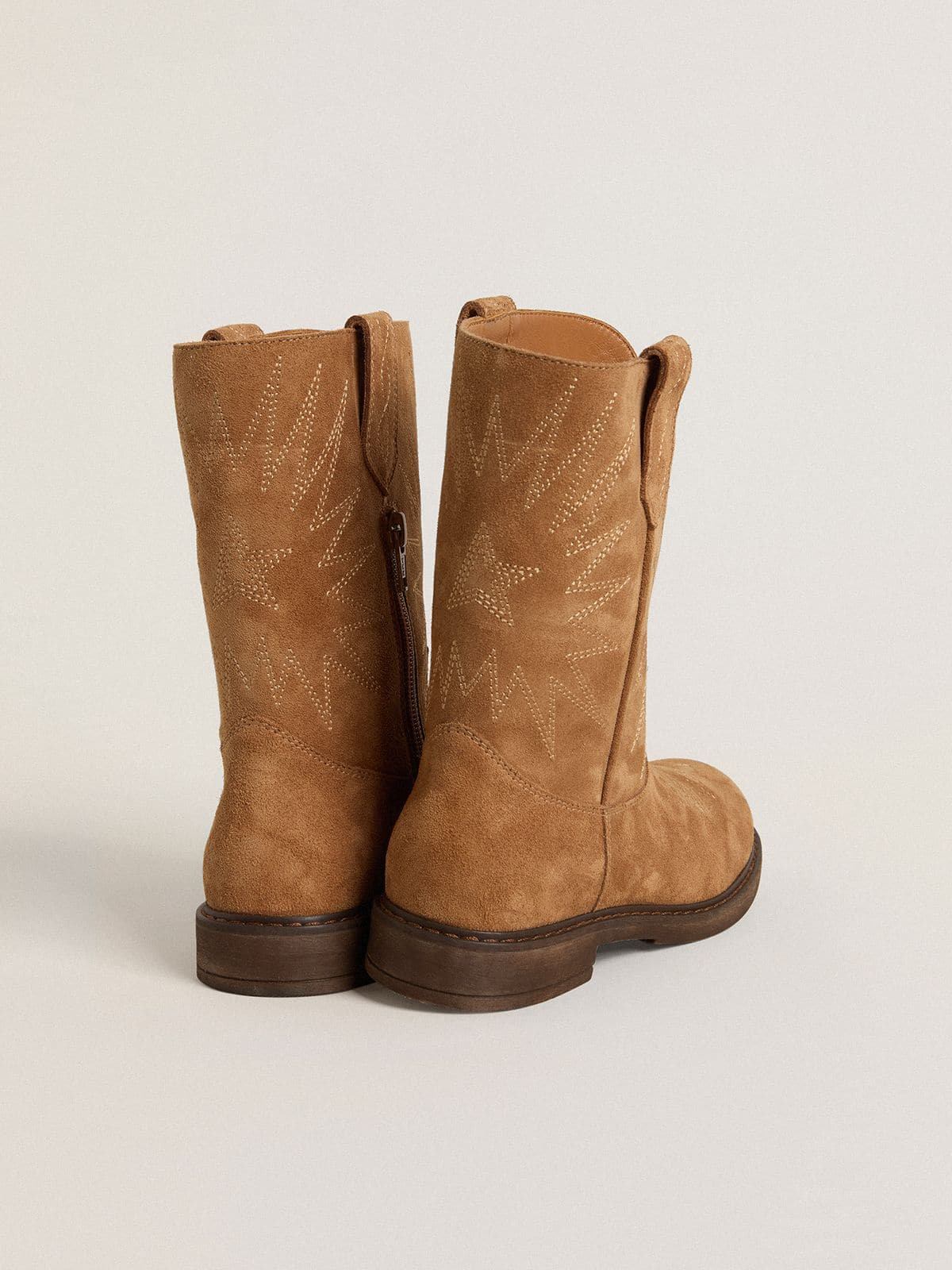 Golden Goose - Stivali Wish Teen in suede cammello con ricamo a stella in 