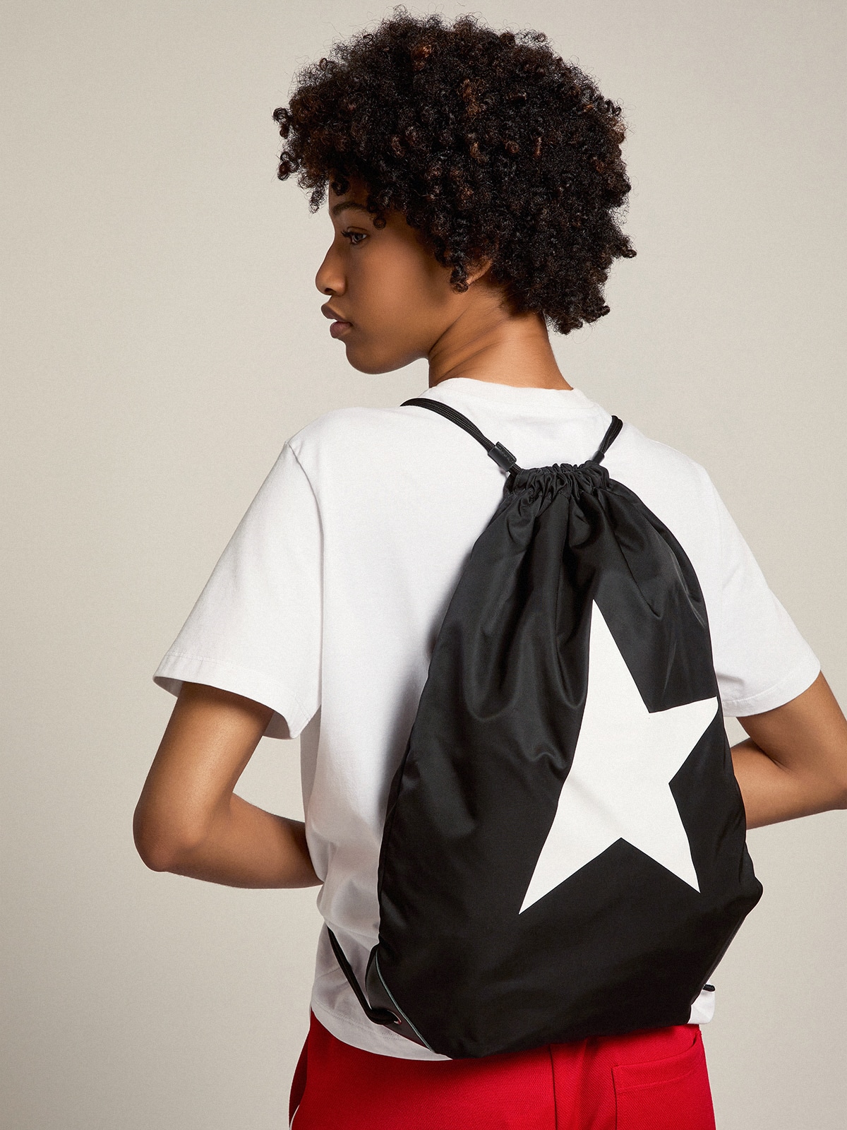 Golden Goose - Star Collection backpack in black nylon with drawstring fastening in 