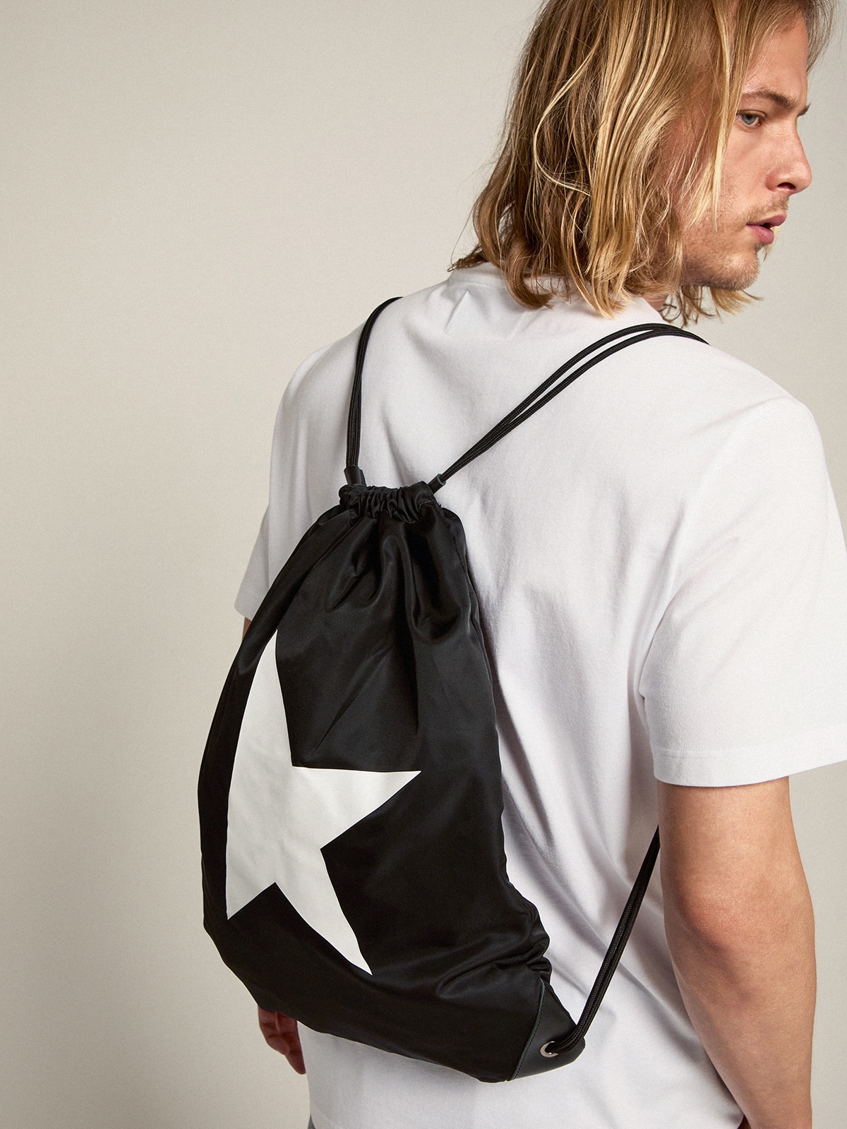 Golden Goose - Star Collection backpack in black nylon with drawstring fastening in 