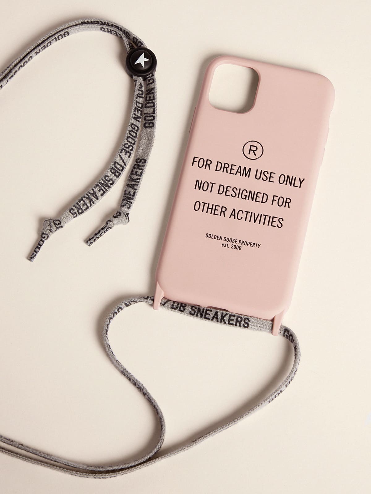 Golden Goose - Pale pink Case for iPhone 12 and 12 Pro with contrasting black lettering in 