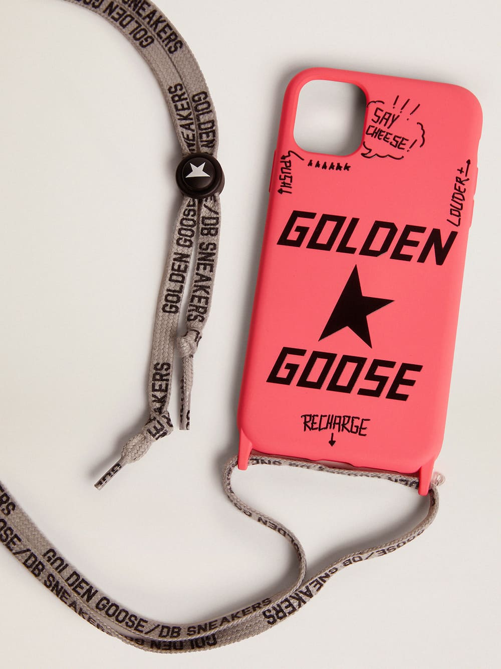 Golden Goose - Fuchsia Case for iPhone 12 and 12 Pro with contrasting black lettering in 