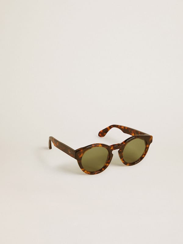 Golden Goose - Square style Panthos sunglasses with havana brown frame and green lenses in 