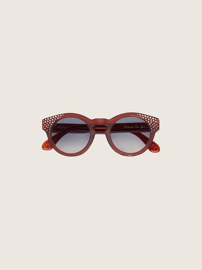 Cameron Panthos sunglasses with honey frame, precious stones and blue lenses