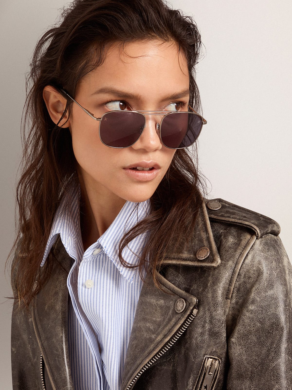 Golden Goose - Roger aviator sunglasses with black frame and black lenses in 