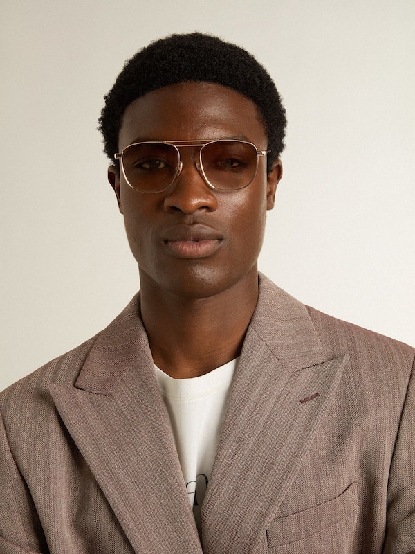 Golden Goose - Aviator-style sunglasses with gold frame and beige lenses in 