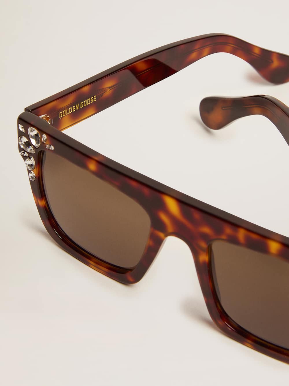 Golden Goose - Square model sunglasses with havana frame and crystals in 