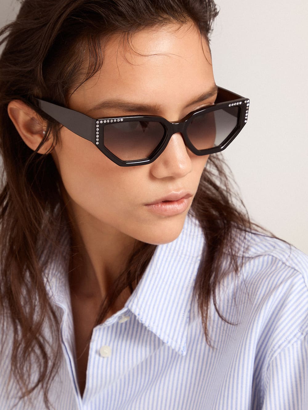 Golden Goose - Sunglasses rectangular model with black frame and crystals in 