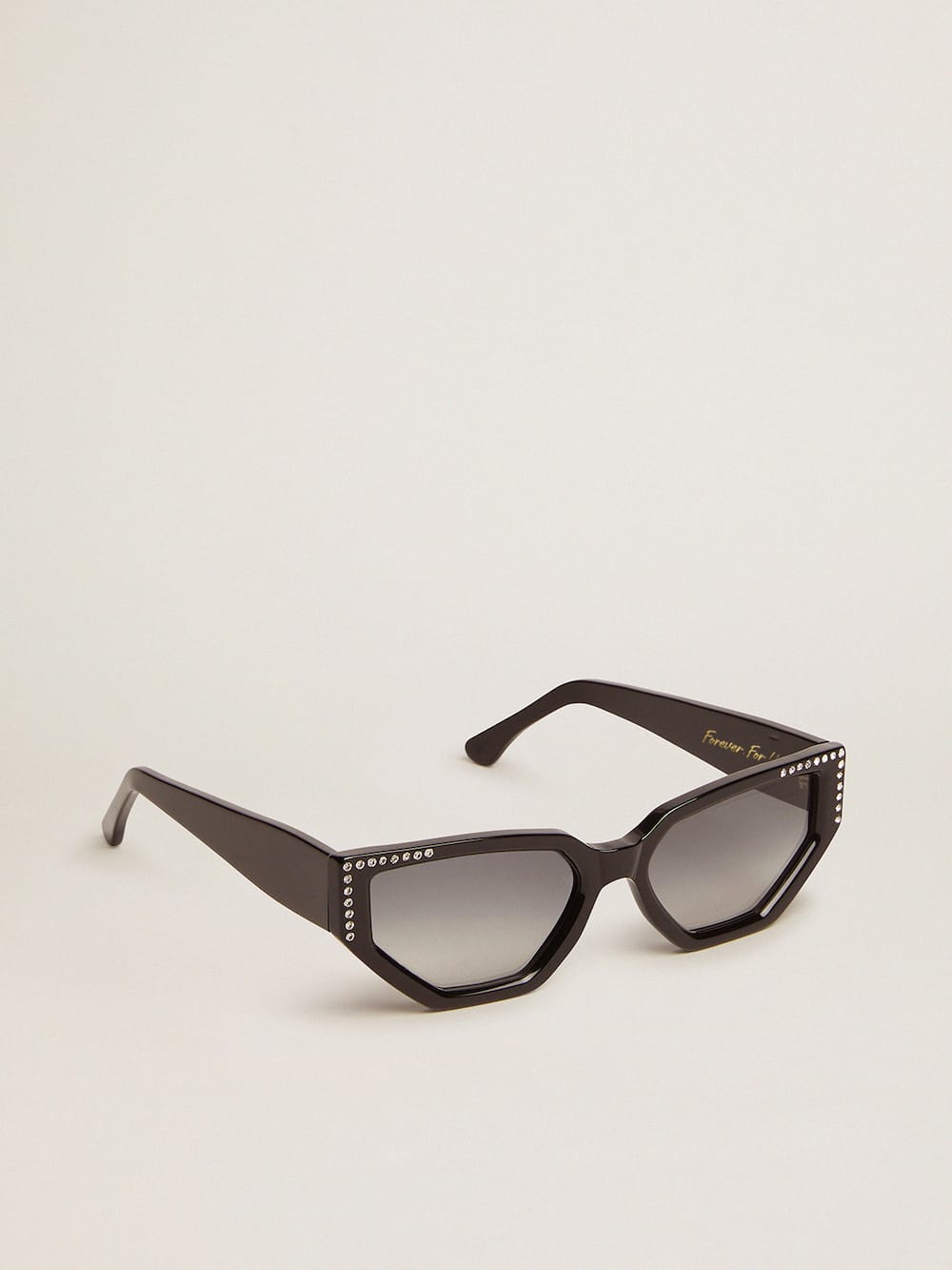 Golden Goose - Rechteckiges Sonnenbrillenmodell mit schwarzem Rahmen und Kristallen in 