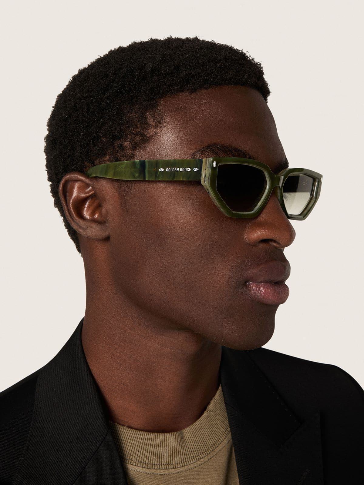 Golden Goose - Jamie rectangular sunglasses with green marble effect frame in 