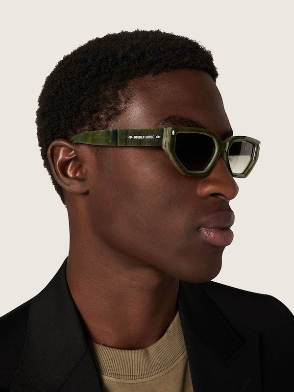 Jamie rectangular sunglasses with green marble effect frame