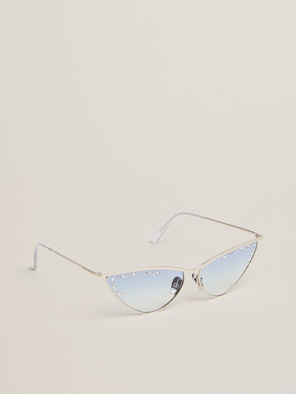Golden Goose - Sonnenbrille im Cat-Eye-Stil mit silbernem Rahmen und Kristallen in 