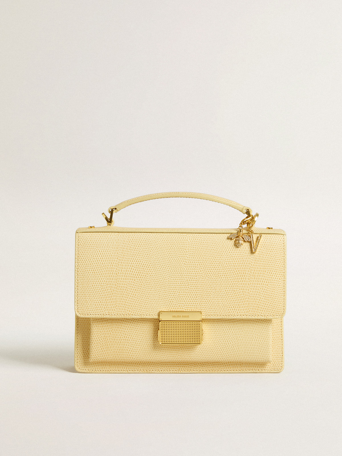 Golden Goose - Bee-shaped charm in gold-colored brass with crystals in