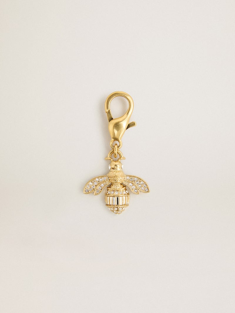 Bee-shaped charm in gold-colored brass with crystals