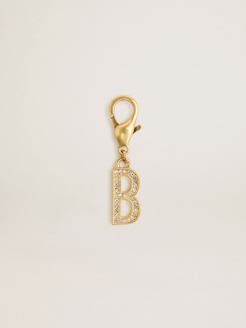 Charm en laiton doré en forme de B avec cristaux