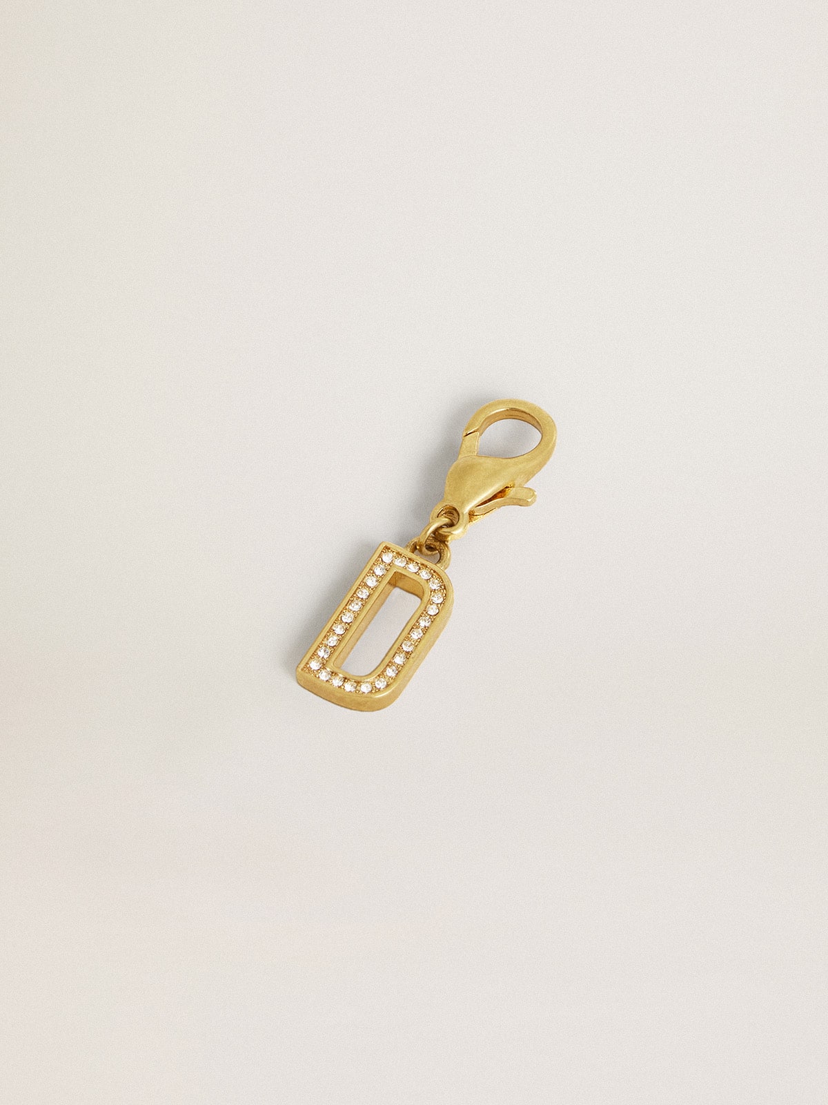 Golden Goose - Letter D charm in gold-colored brass with crystals in 