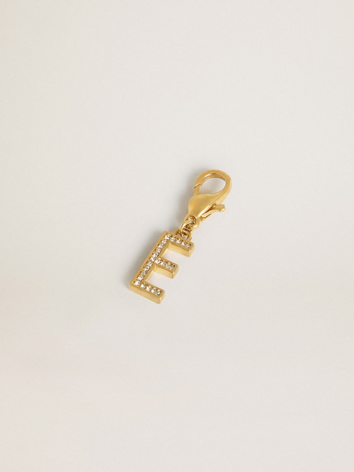 Golden Goose - Letter E charm in gold-colored brass with crystals in 