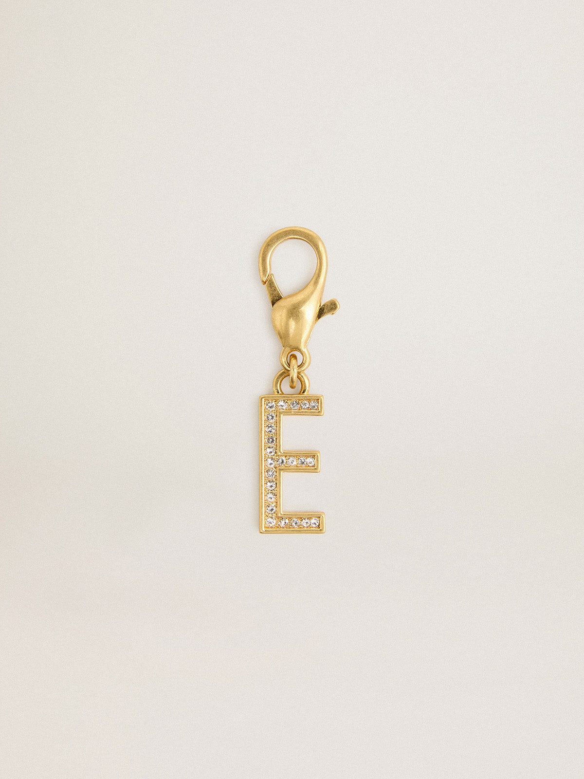 Golden Goose - Letter E charm in gold-colored brass with crystals in 