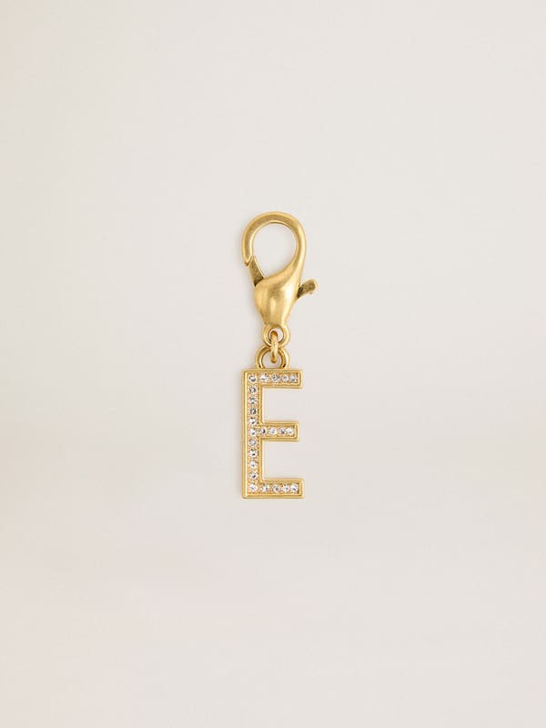 Golden Goose - Letter E charm in gold-colored brass with crystals in 
