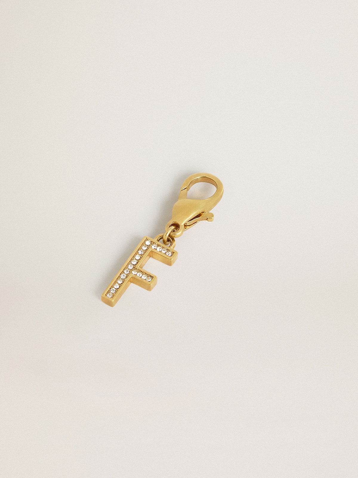 Golden Goose - Letter F charm in gold-colored brass with crystals in 