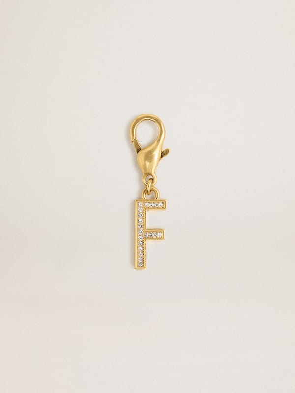 Golden Goose - Letter F charm in gold-colored brass with crystals in 