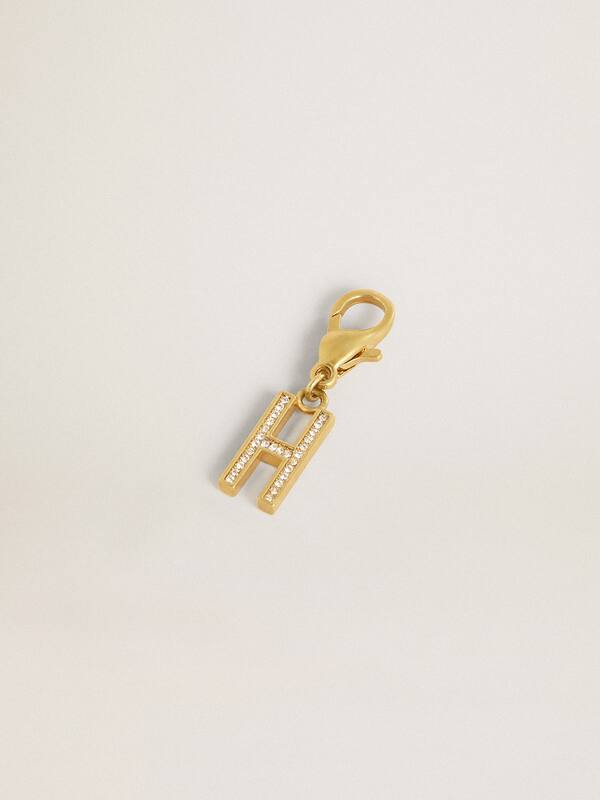 Golden Goose - Letter H charm in gold-colored brass with crystals in 