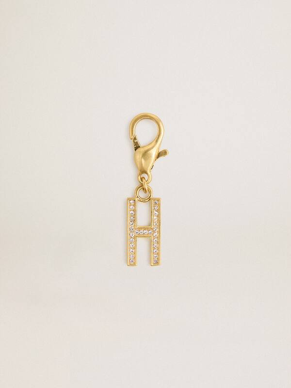 Golden Goose - Letter H charm in gold-colored brass with crystals in 