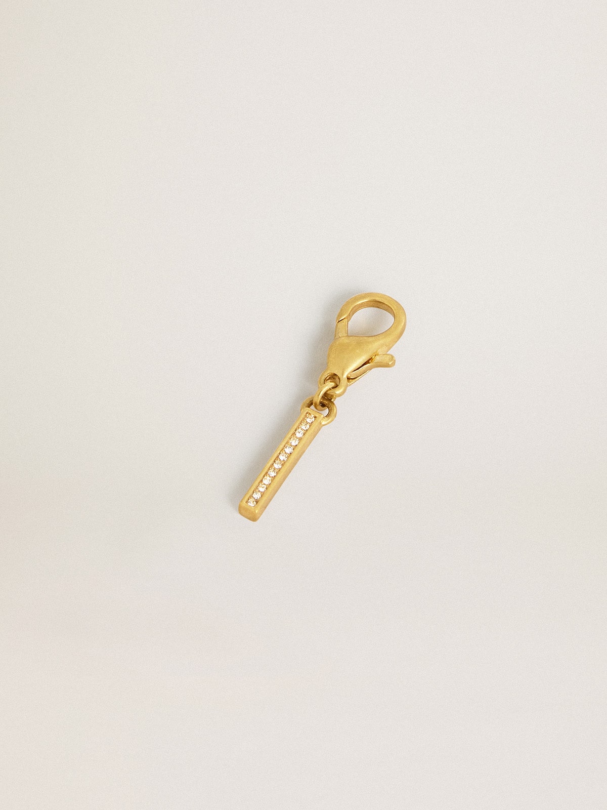 Letter I charm in gold-colored brass with crystals