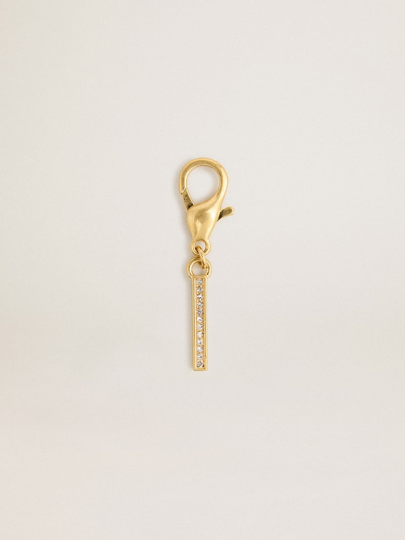 Letter I charm in gold-colored brass with crystals