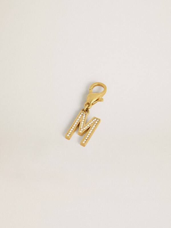 Golden Goose - Letter M charm in gold-colored brass with crystals in 