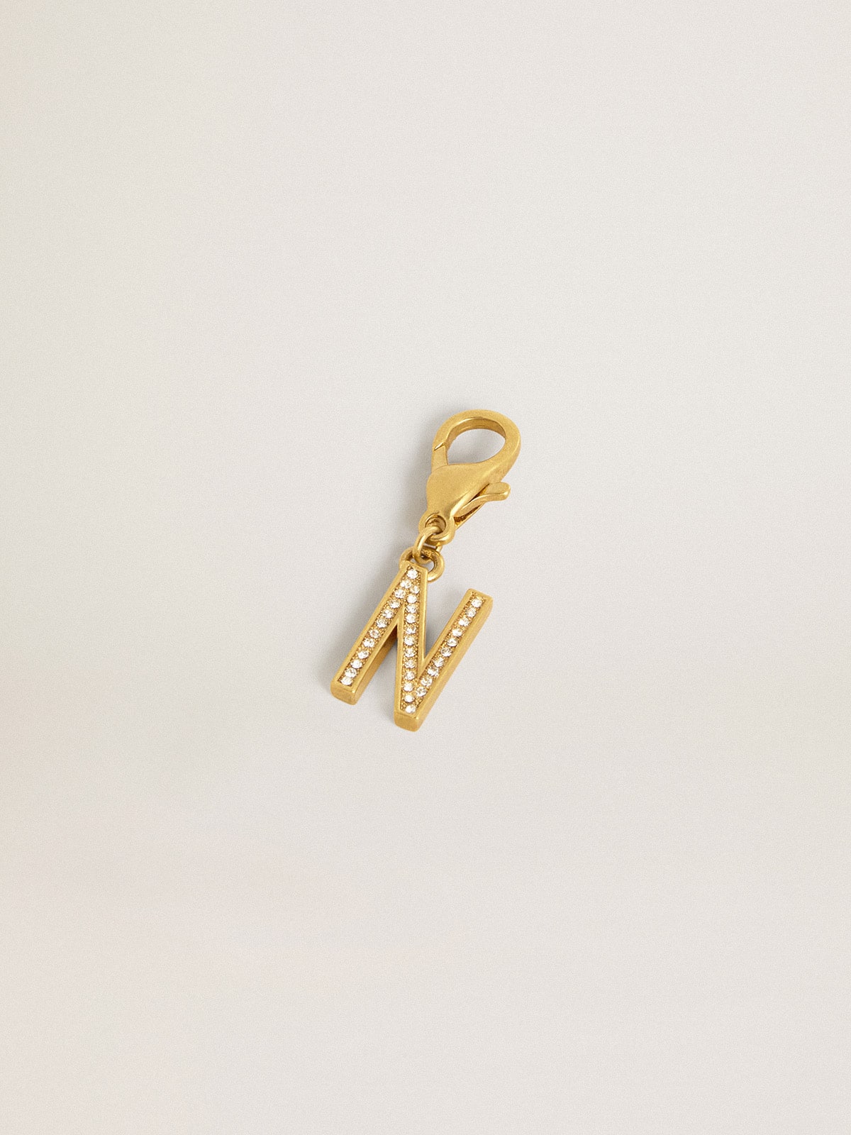 Golden Goose - Letter N charm in gold-colored brass with crystals in 