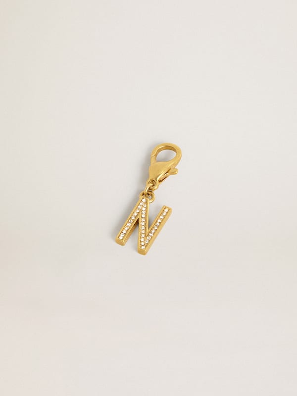 Golden Goose - Letter N charm in gold-colored brass with crystals in 