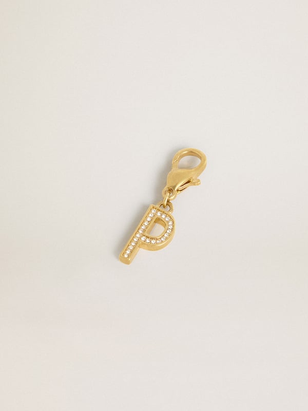 Golden Goose - Letter P charm in gold-colored brass with crystals in 