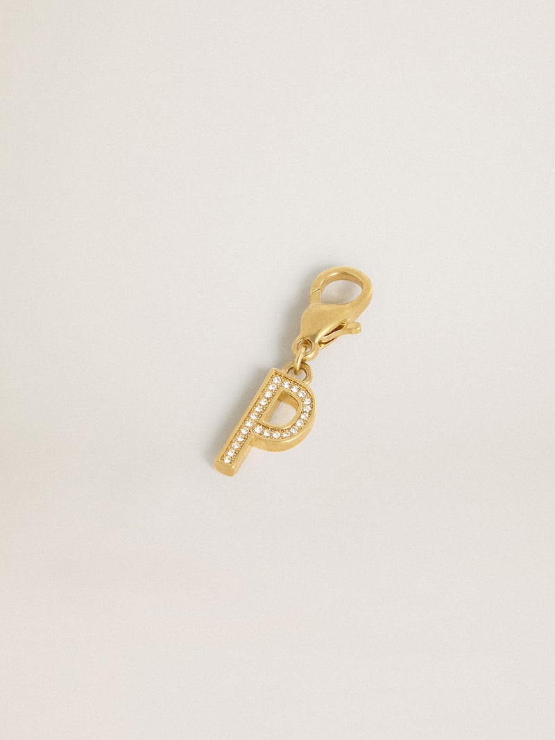 Golden Goose - Charm in ottone a forma di lettera P color oro con cristalli in 