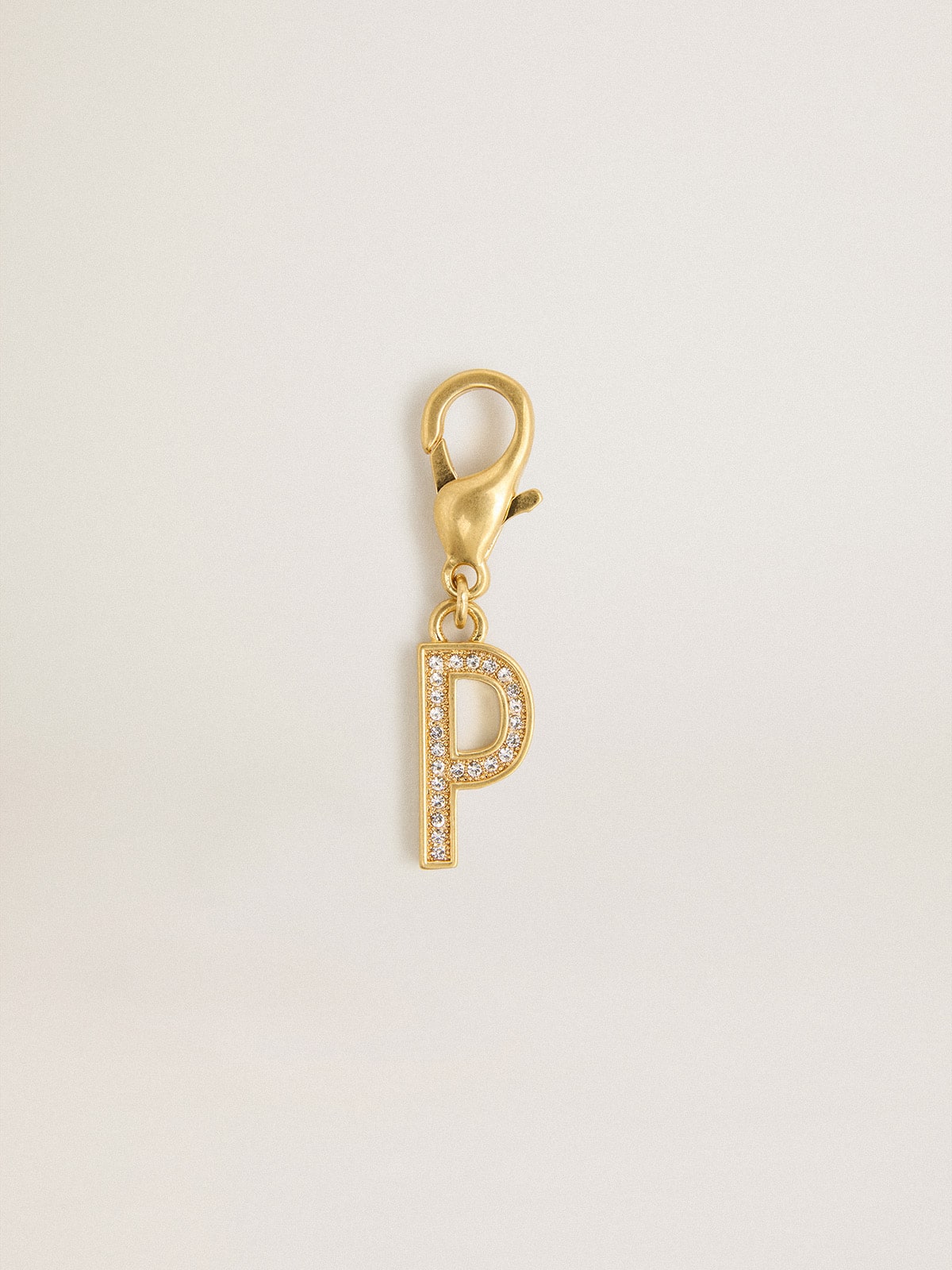 Golden Goose - Letter P charm in gold-colored brass with crystals in 