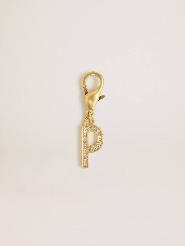 Golden Goose - Letter P charm in gold-colored brass with crystals in 