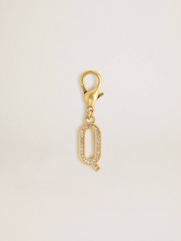 Golden Goose - Letter Q charm in gold-colored brass with crystals in 