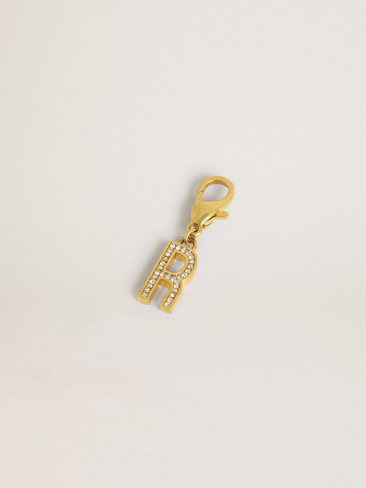 Golden Goose - Letter R charm in gold-colored brass with crystals in 