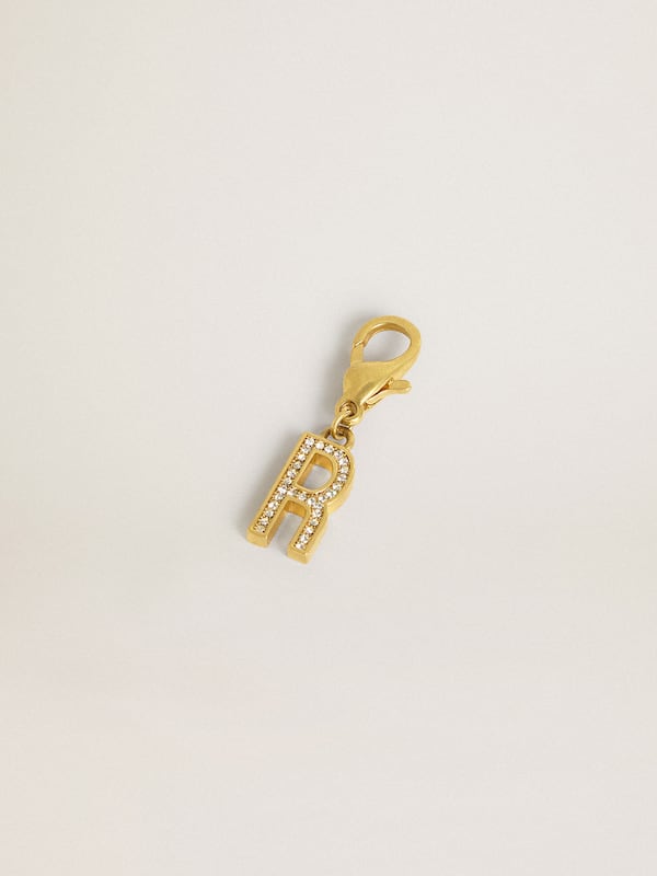 Golden Goose - Letter R charm in gold-colored brass with crystals in 