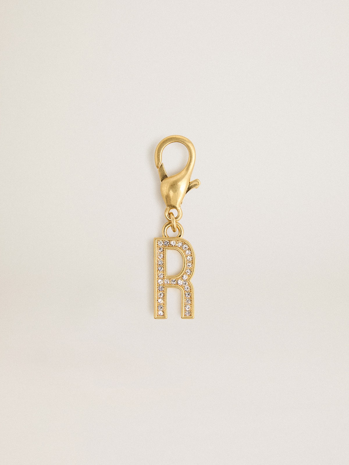 Golden Goose - Letter R charm in gold-colored brass with crystals in 