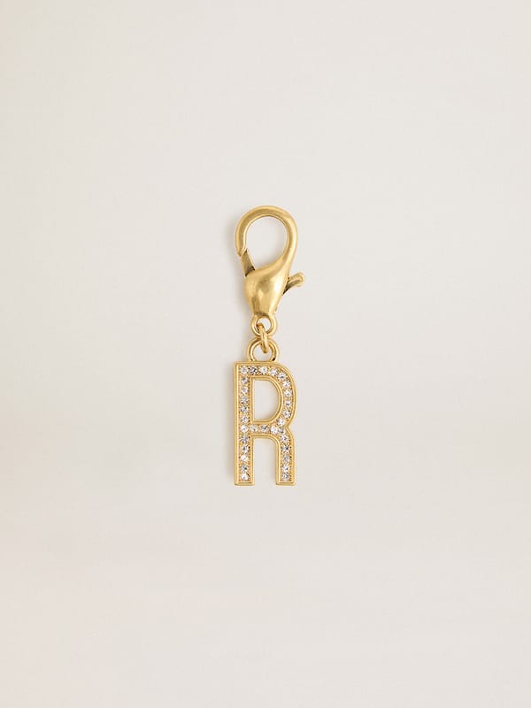 Golden Goose - Letter R charm in gold-colored brass with crystals in 