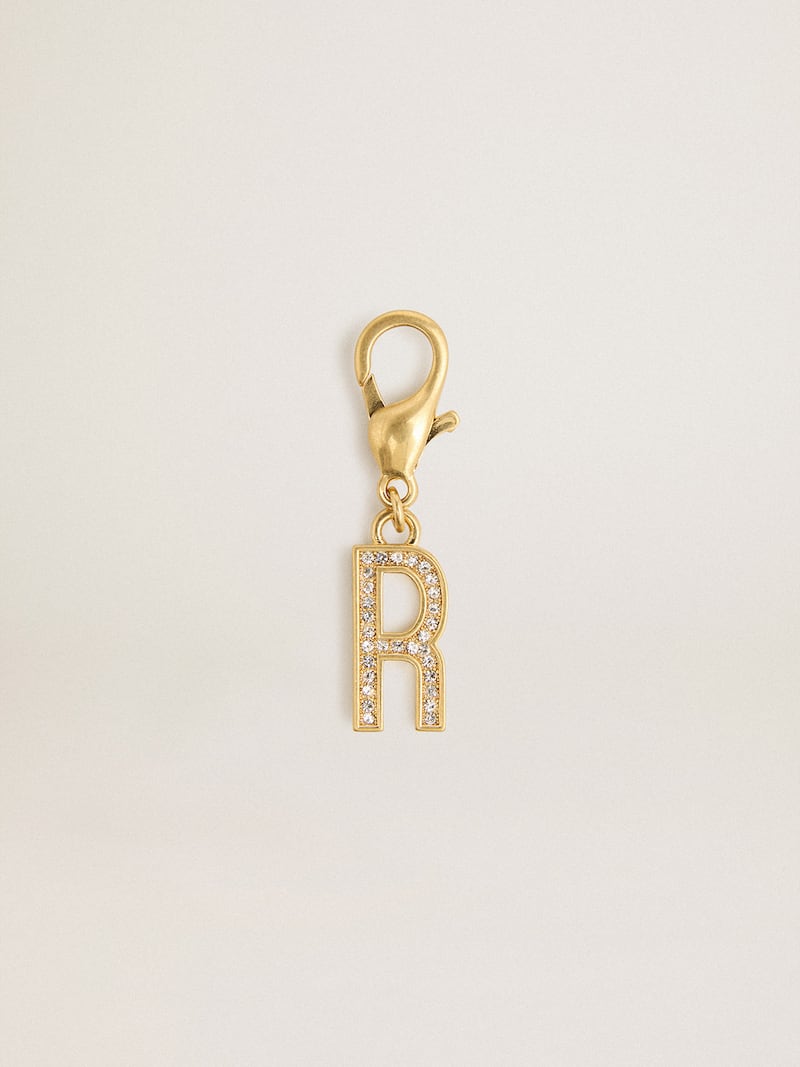 Charm en laiton doré en forme de R avec cristaux