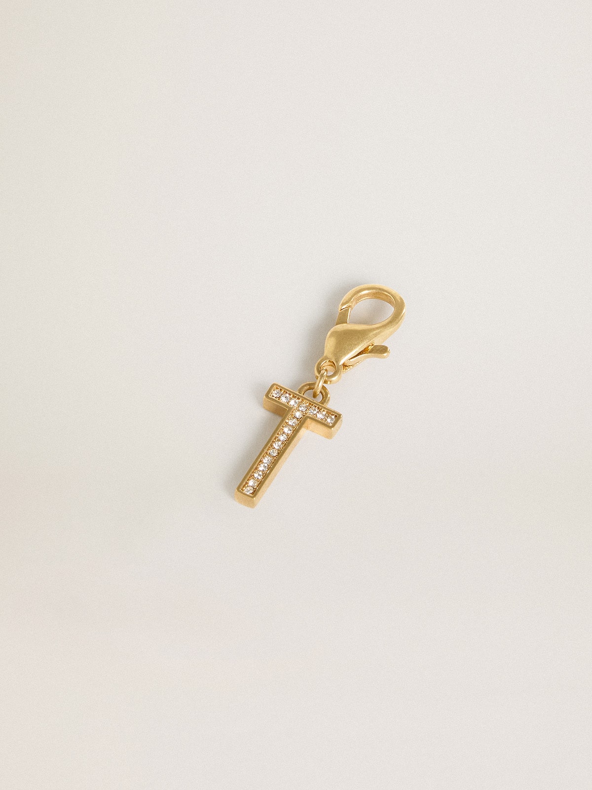 Golden Goose - Letter T charm in gold-colored brass with crystals in 