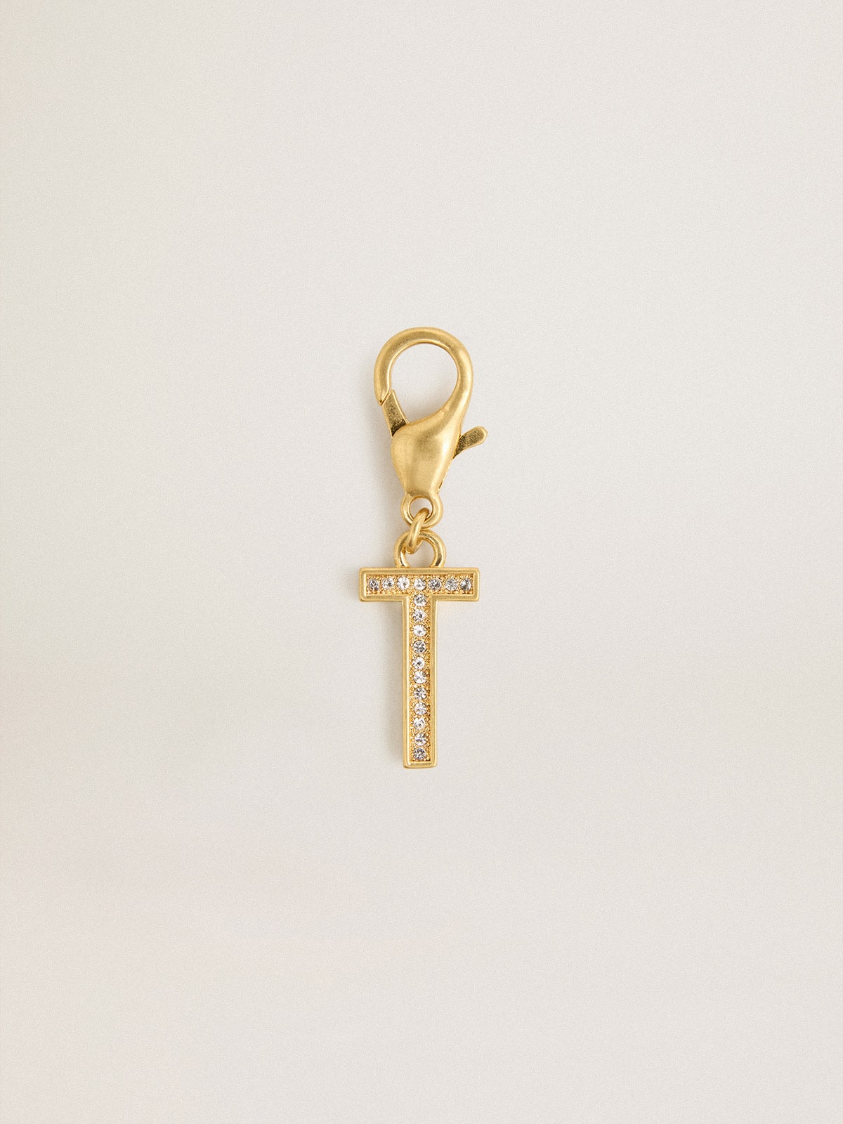 Golden Goose - Letter T charm in gold-colored brass with crystals in 