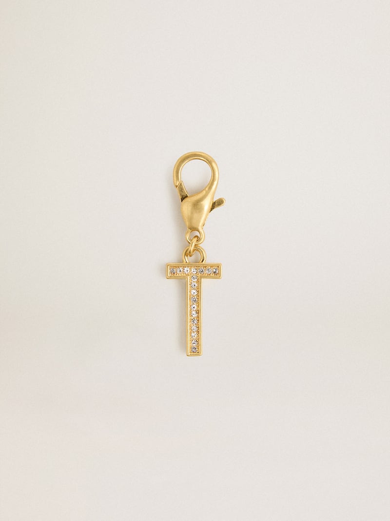 「T」チャーム ブラス（ゴールド） クリスタル