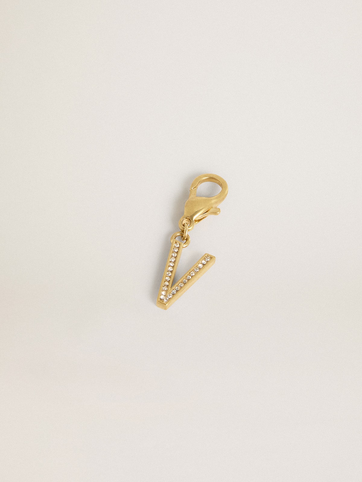 Golden Goose - Letter V charm in gold-colored brass with crystals in 