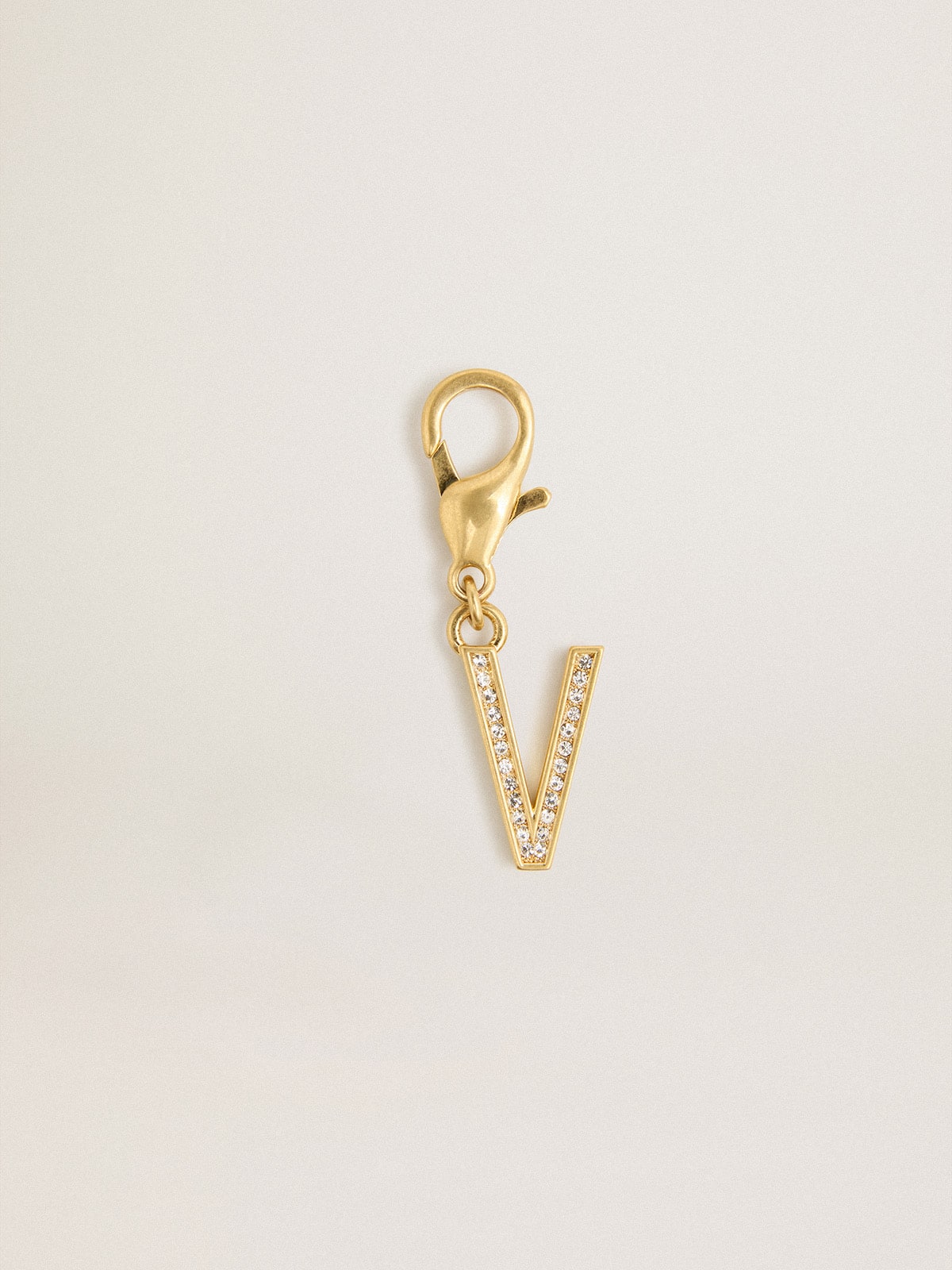 Golden Goose - Letter V charm in gold-colored brass with crystals in 